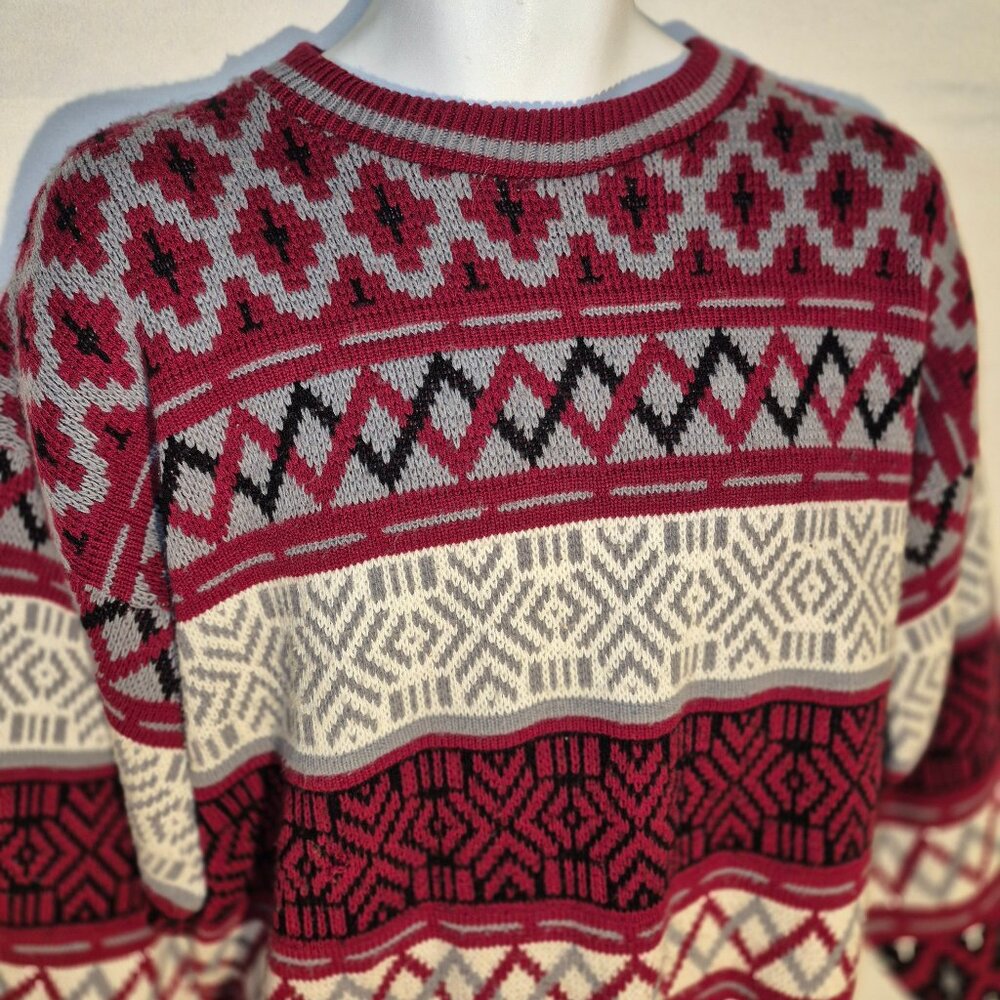 TOWNCRAFT stylish Ski Sweater, Red-Black-white-gray in size XL